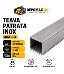 Teava patrata inox AISI 304, 10 x 10 x 1 mm, 6 metri Teava patrata inox AISI 304, 10 x 10 x 1 mm, 6 metri